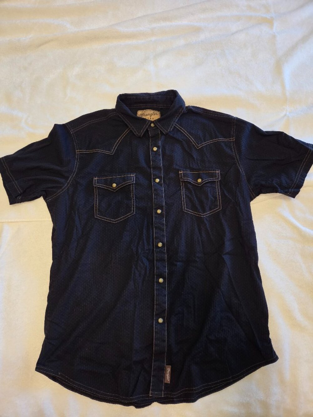 Wrangler Retro Western Shirt Mens XL Pearl Snap Black Premium Tan Trim Cowboy